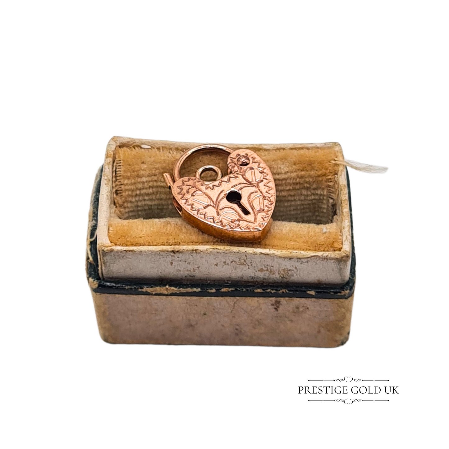 9ct Rose Gold Heart Padlock - Gold Padlock Charm- Gold 9ct Engraved