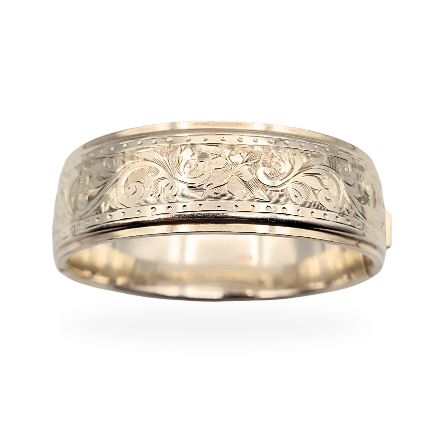 6 1/2" Silver Floral Bangle, Birmingham 1984, Wide Opening Bangle