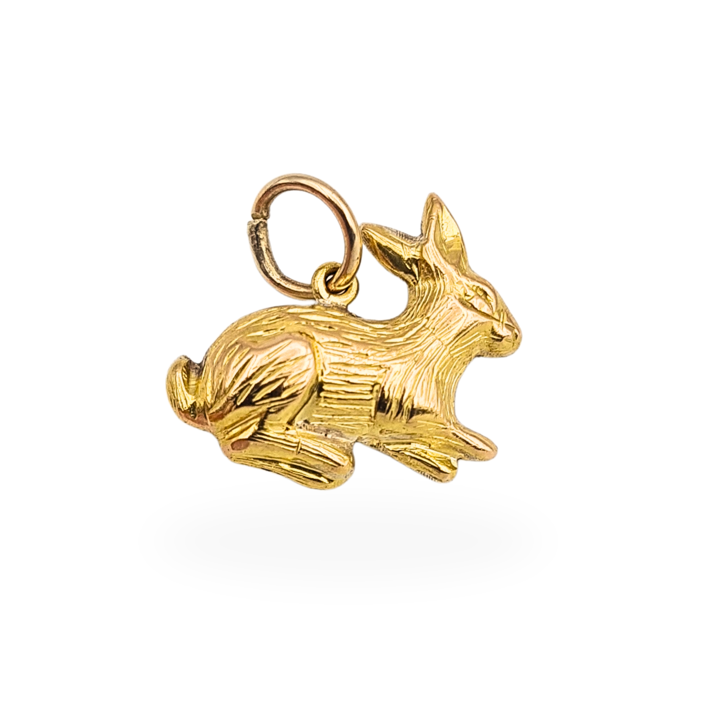 9ct Gold Rabbit Charm, Puffy Bunny Pendant 14mm