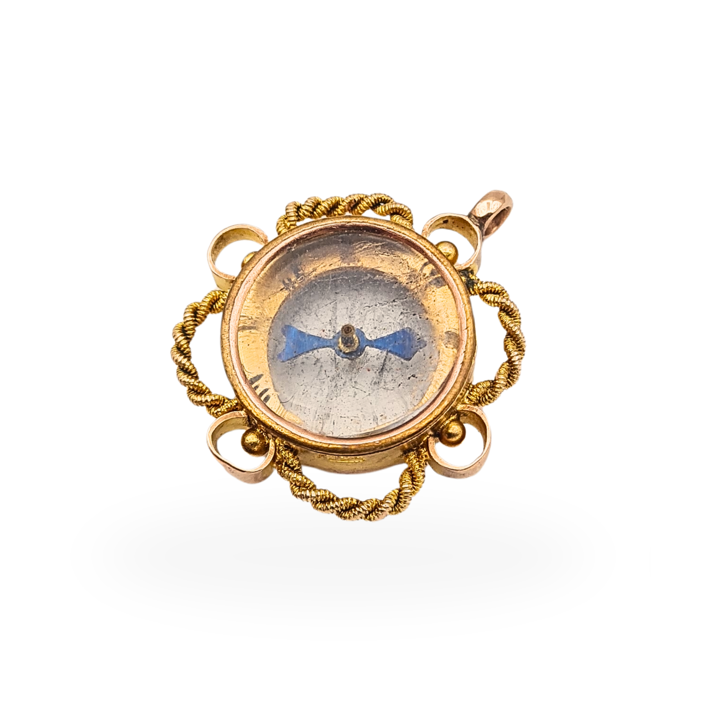 Antique 9ct rose gold compass pendant with Chester 1896 hallmarks and working compass mechanism