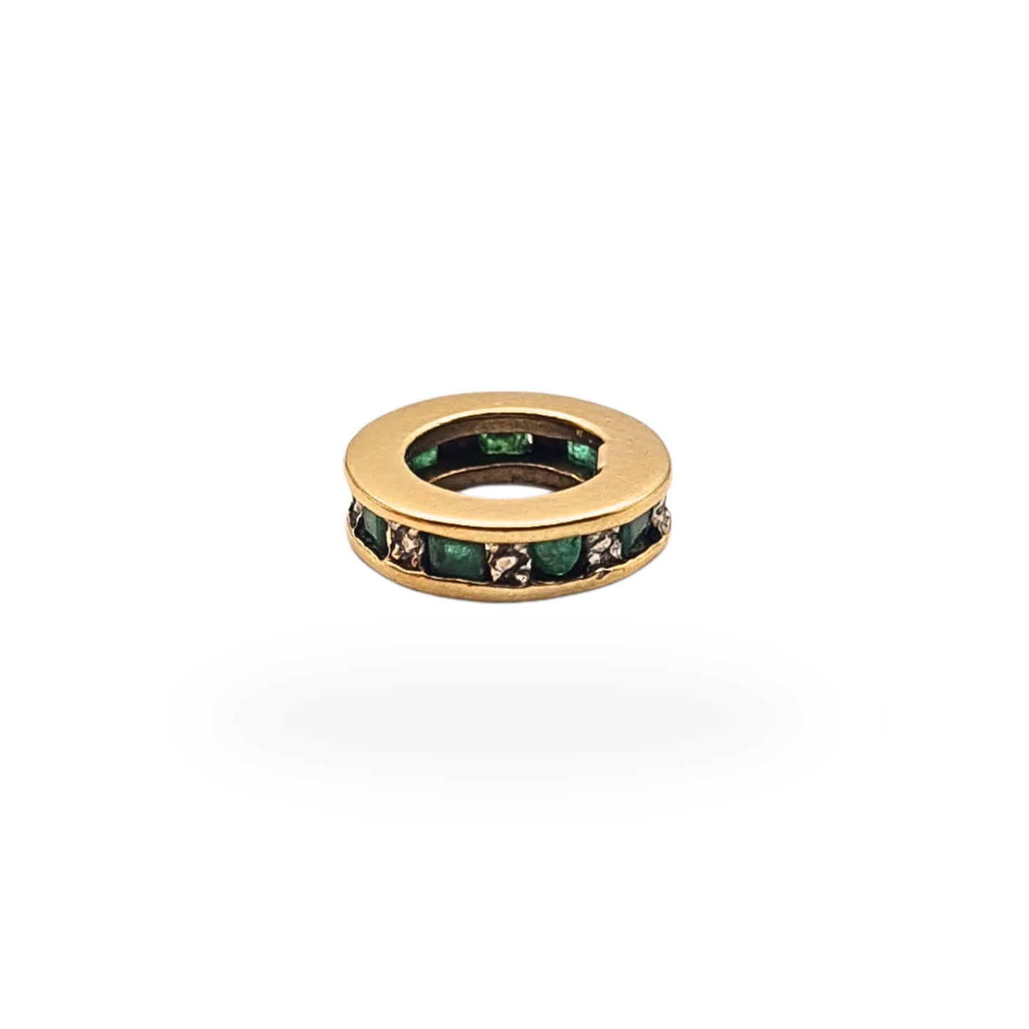 9ct Gold Emerald Spacer Charm Round Emerald Set Charm 10mm