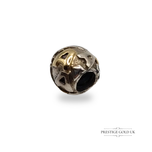 Retired Pandora Alpha A Charm Sterling Silver & 14ct Gold Accents 925 ALE 79029A