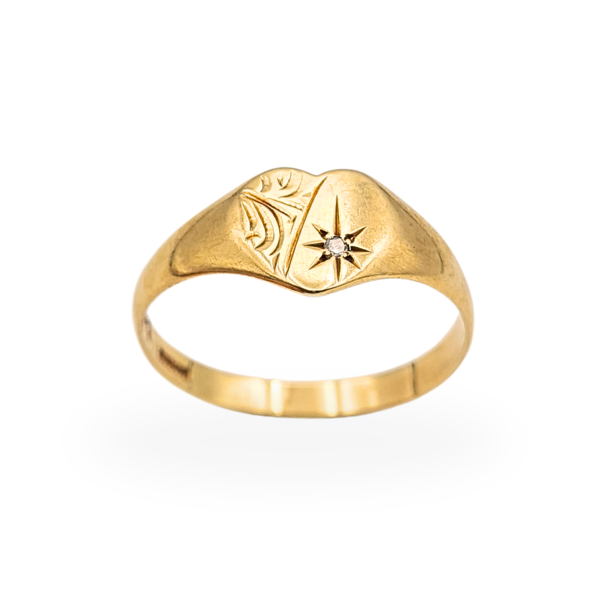 9ct Gold Diamond Heart Signet Ring Engraved UK P 1/2 US 8 Birmingham 1994