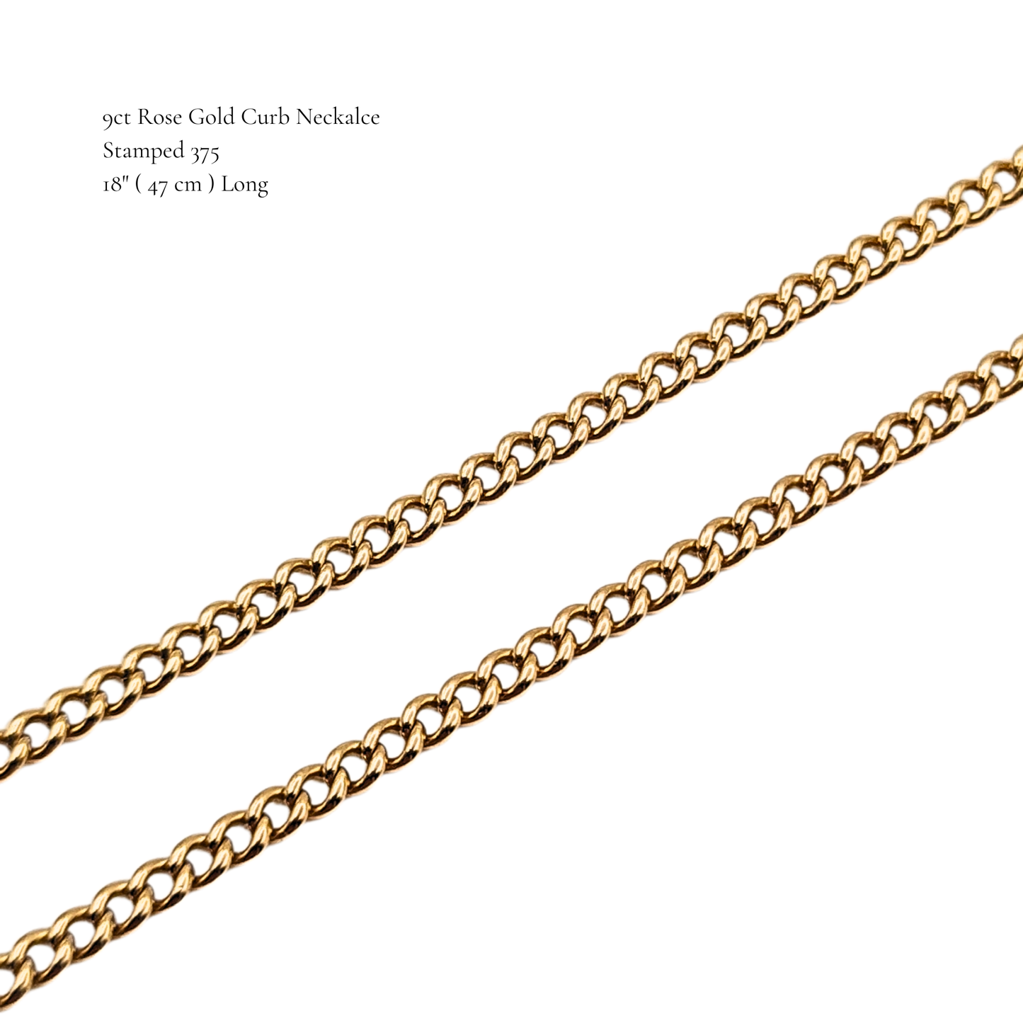 18" Long Rose Gold Curb Chain Necklace 47cm Fine Chain Large Clasp