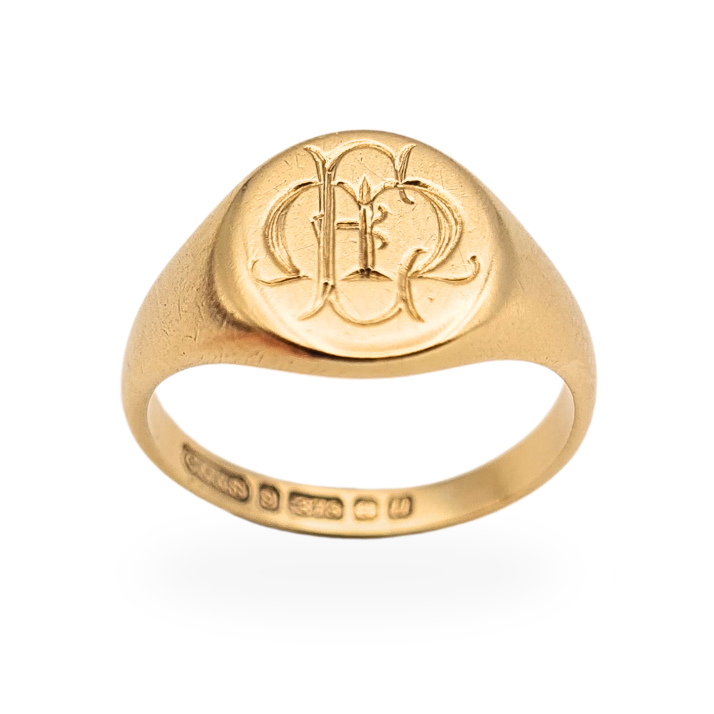 Solid 9ct Gold Signet Ring Birmingham 1969 Engraved Initial UK I¼ US 4.5