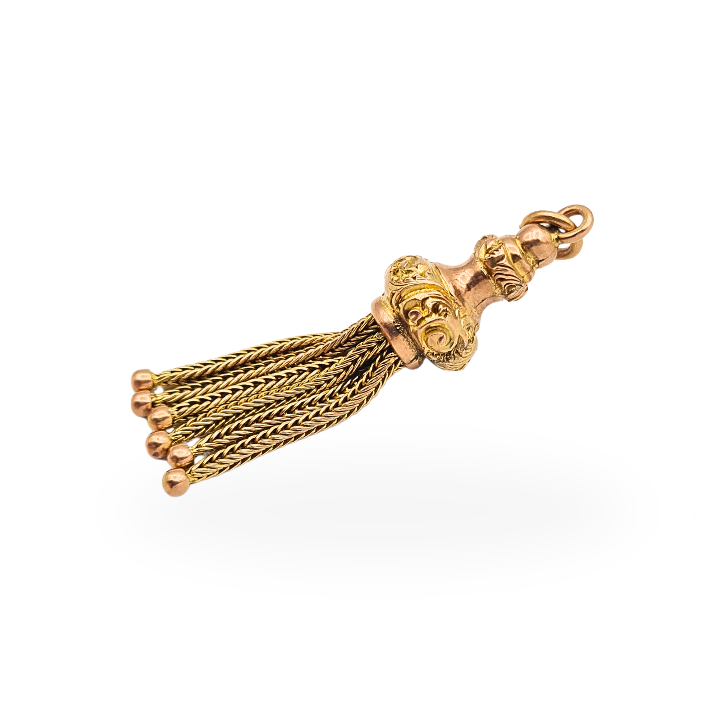 Antique 9ct Rose Gold Albertina Tassel Pendant Hand Engraved Fox Tail Charm