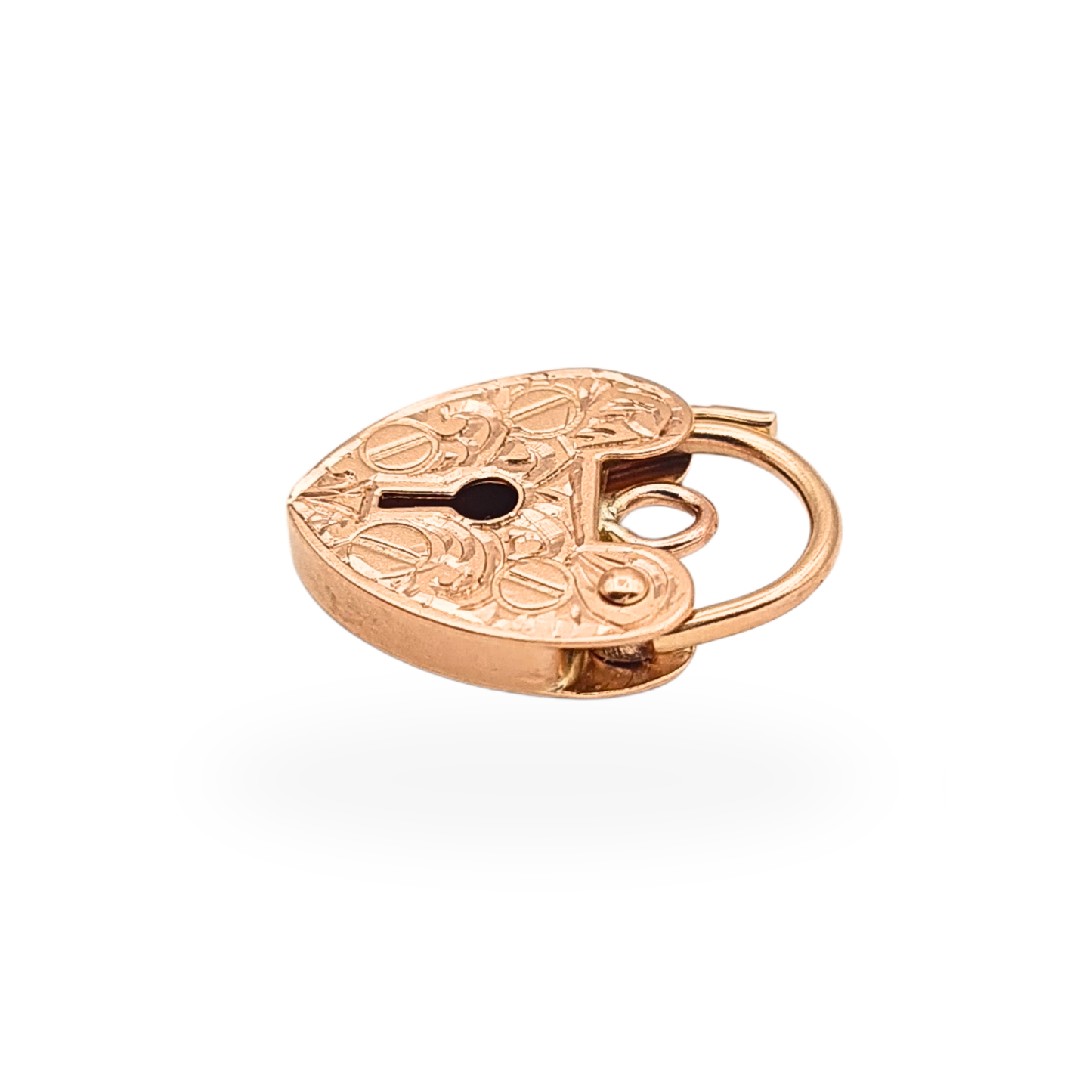 Tiny 9ct Rose Gold Heart Padlock 17mm Fully Hallmarked Engraved Leaf Clasp