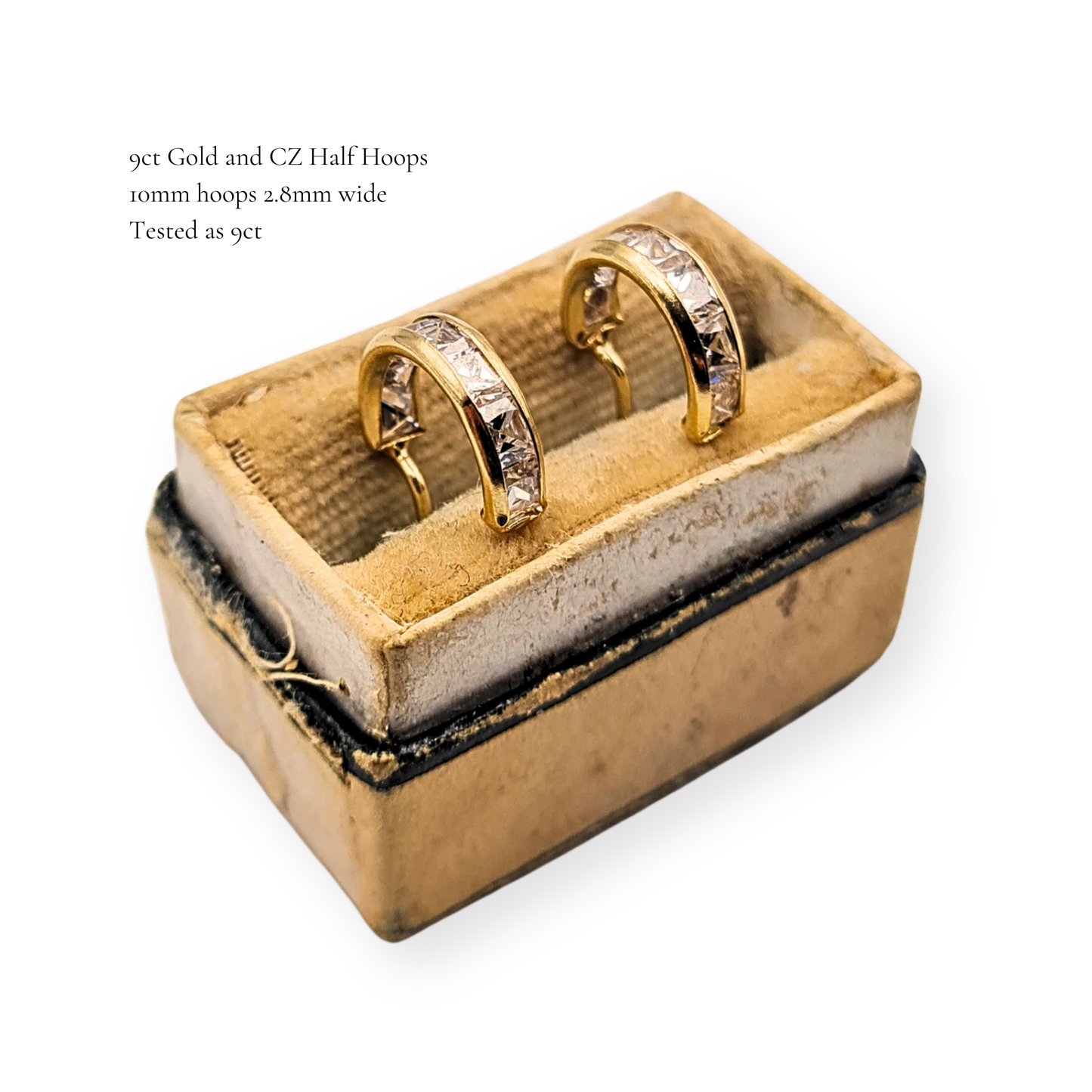 Tiny 9ct Gold CZ Half Hoop Earrings, Butterfly Backs