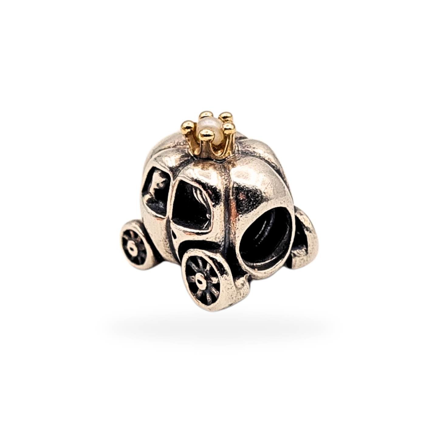 Pandora Silver 14k Gold Carriage Charm S925 ALE, Pearl Accent, Retired