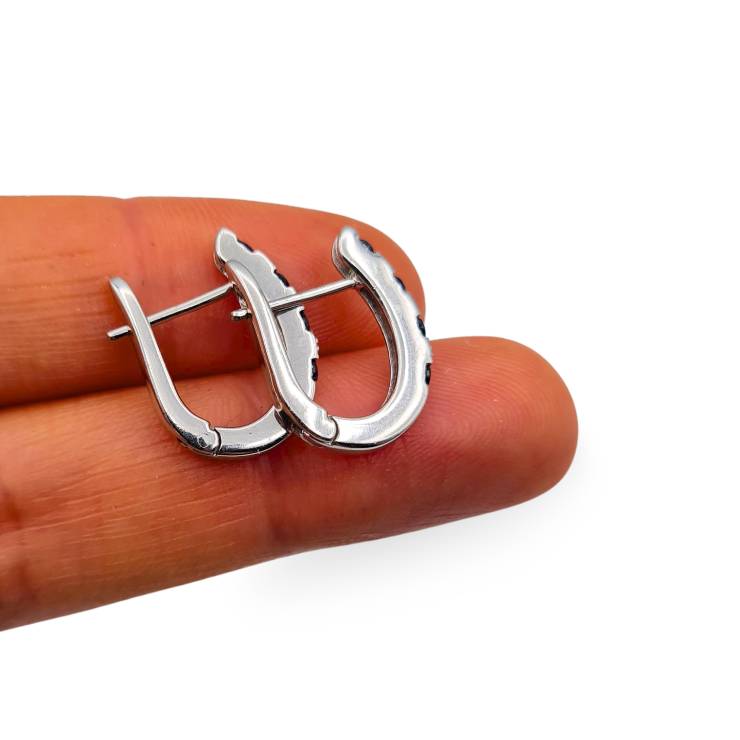 9ct White Gold Diamond Sapphire Huggie Earrings With Hinged Hoops