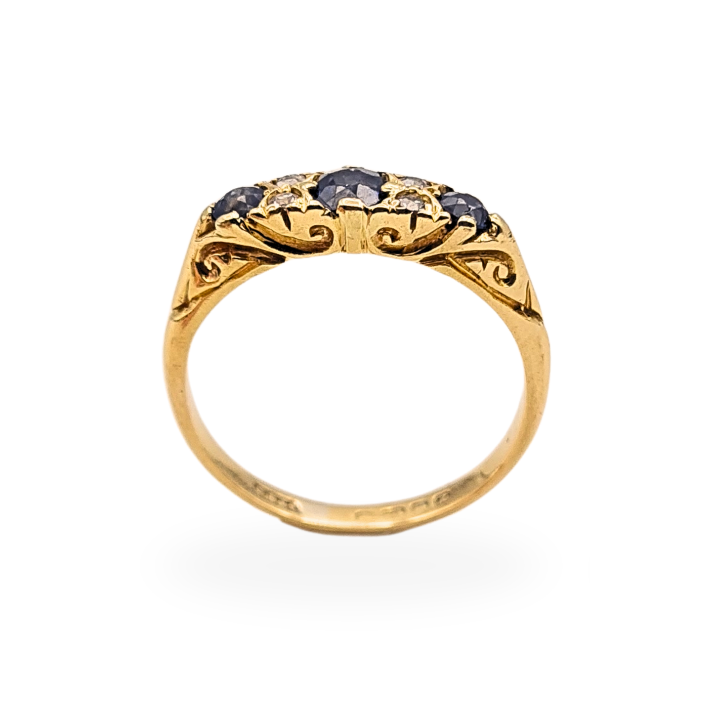 Antique 18ct Gold Sapphire Diamond Ring 1922 Hallmarked Size K 1/2