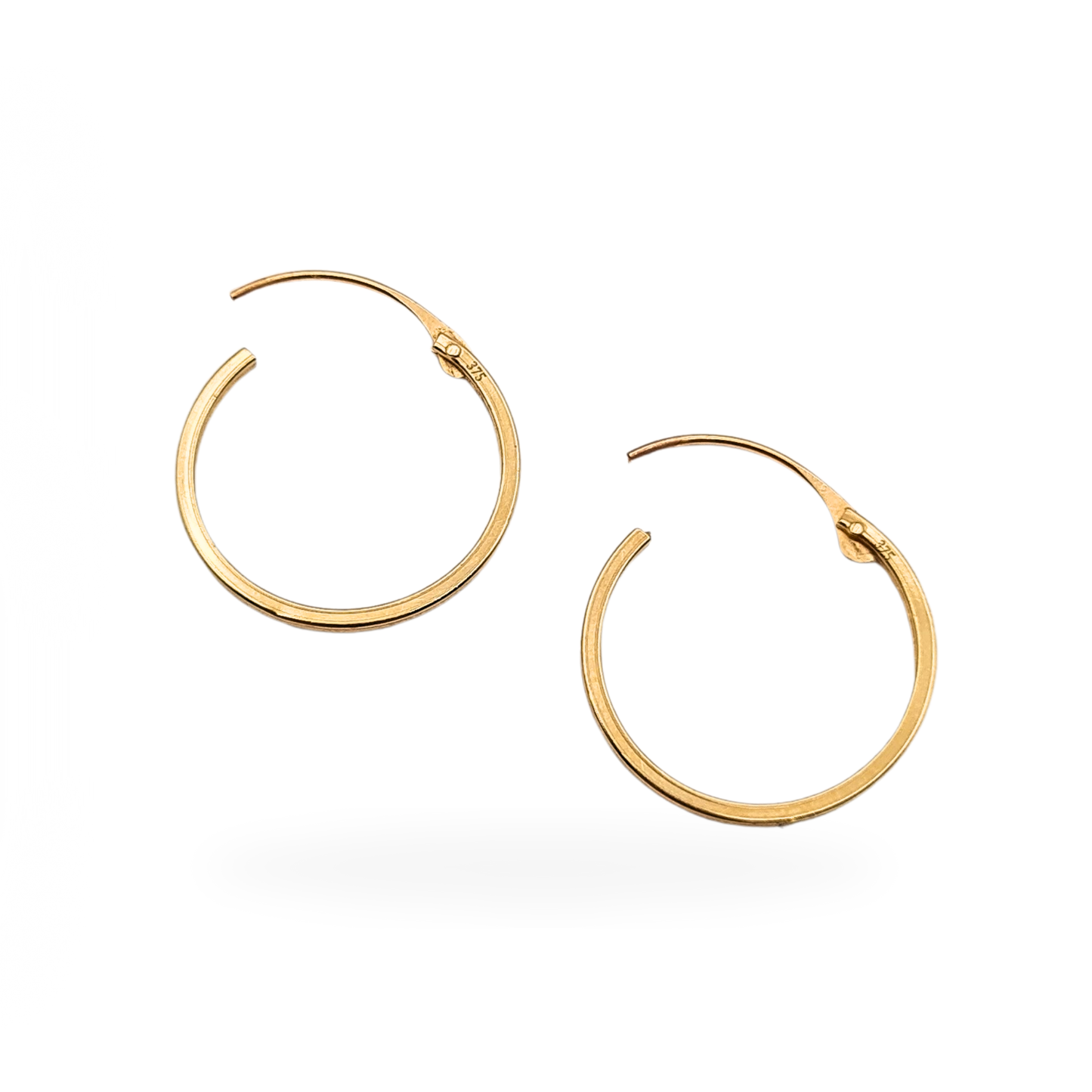 9ct Gold Sleeper Hoops, 15mm Small Hinged Earrings