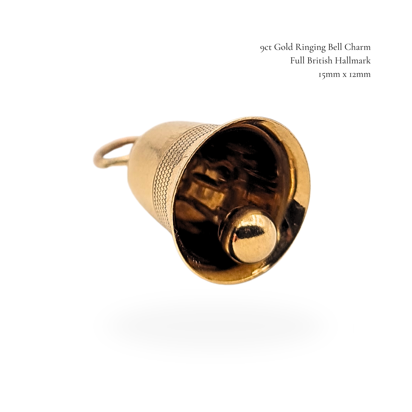 9ct Gold Ringing Bell Charm, Moving Clapper, Fully Hallmarked