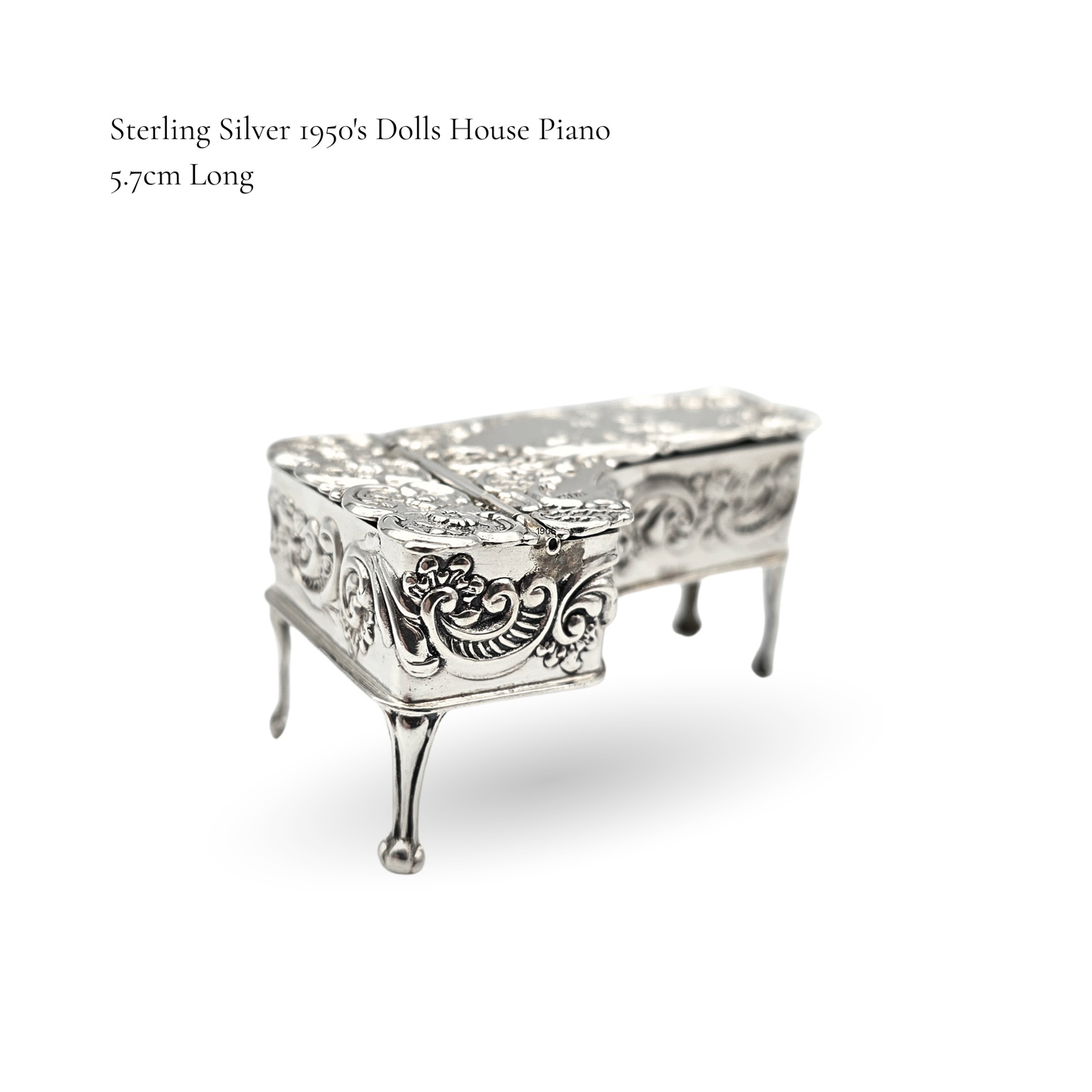 Silver Dollhouse Piano, John Rose, Opening Miniature, Rococo Cherub 1959