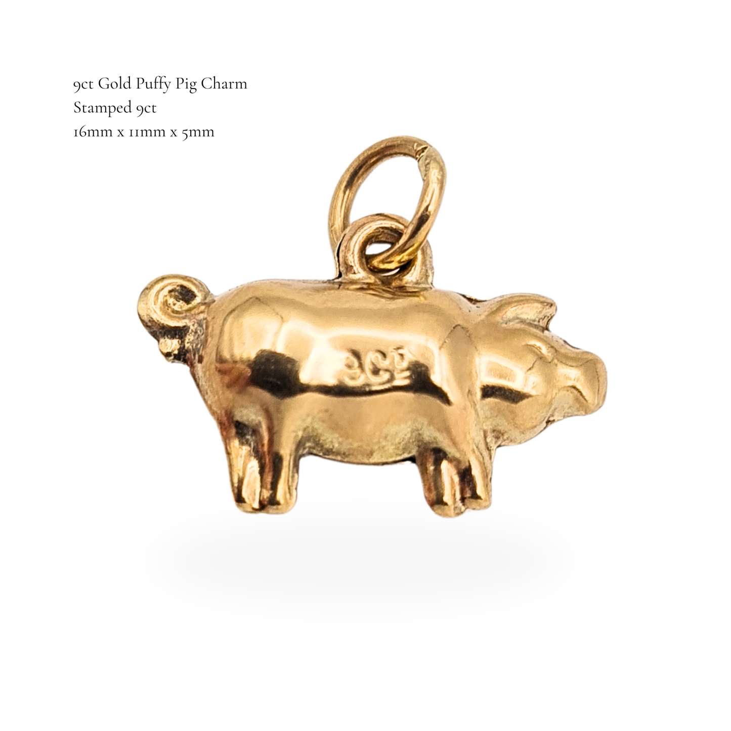 9ct Gold Puffy Pig Charm Pendant,  Novelty Animal Charm