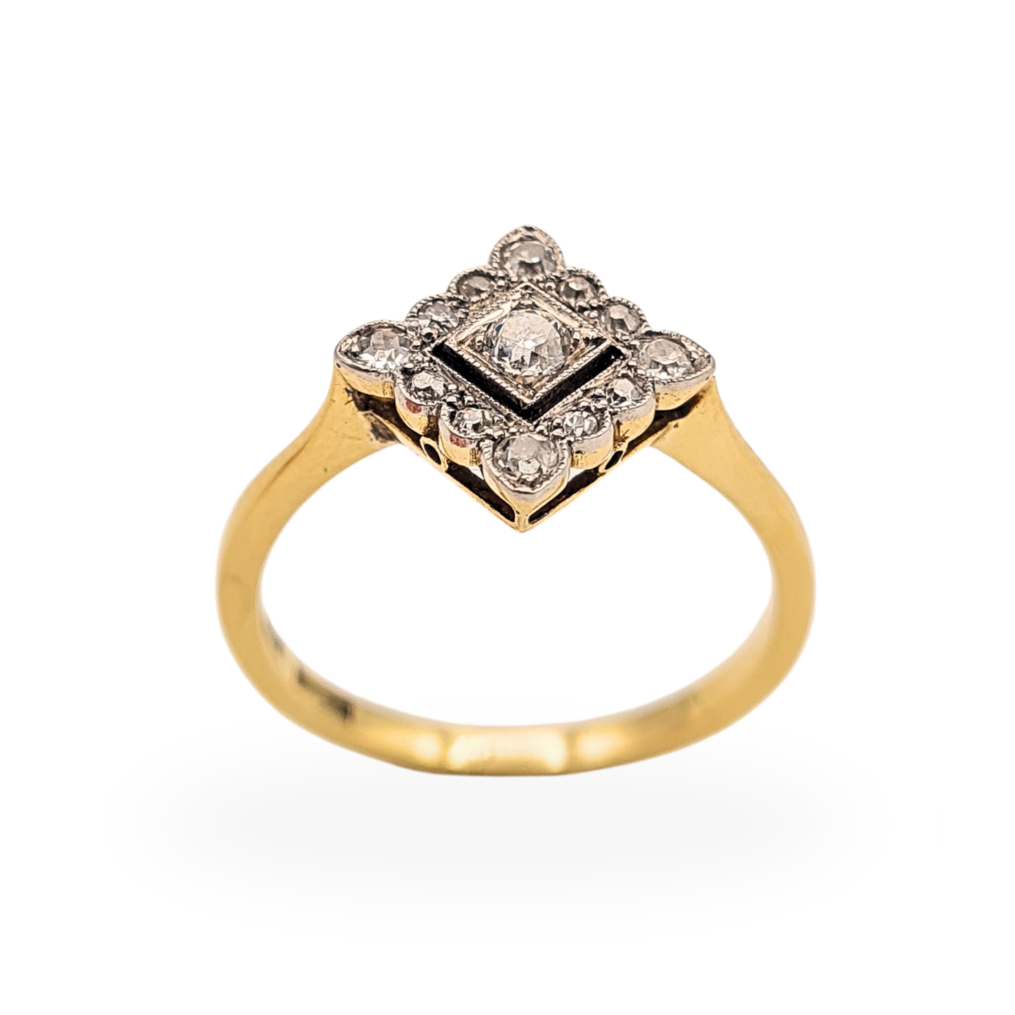 18ct Gold Art Deco  Diamond Cluster Ring UK P1/2 US 7.75
