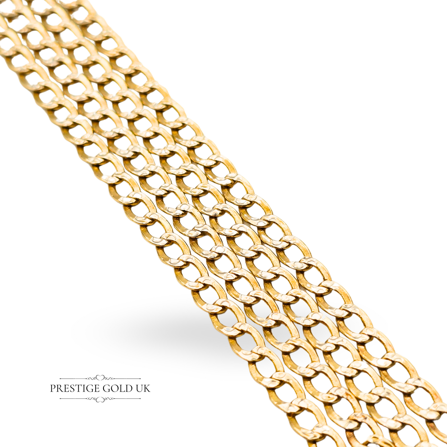 10ct Gold Bi-Curb Chain Necklace, 24 Inch Long, 3mm Wide, Two Tone