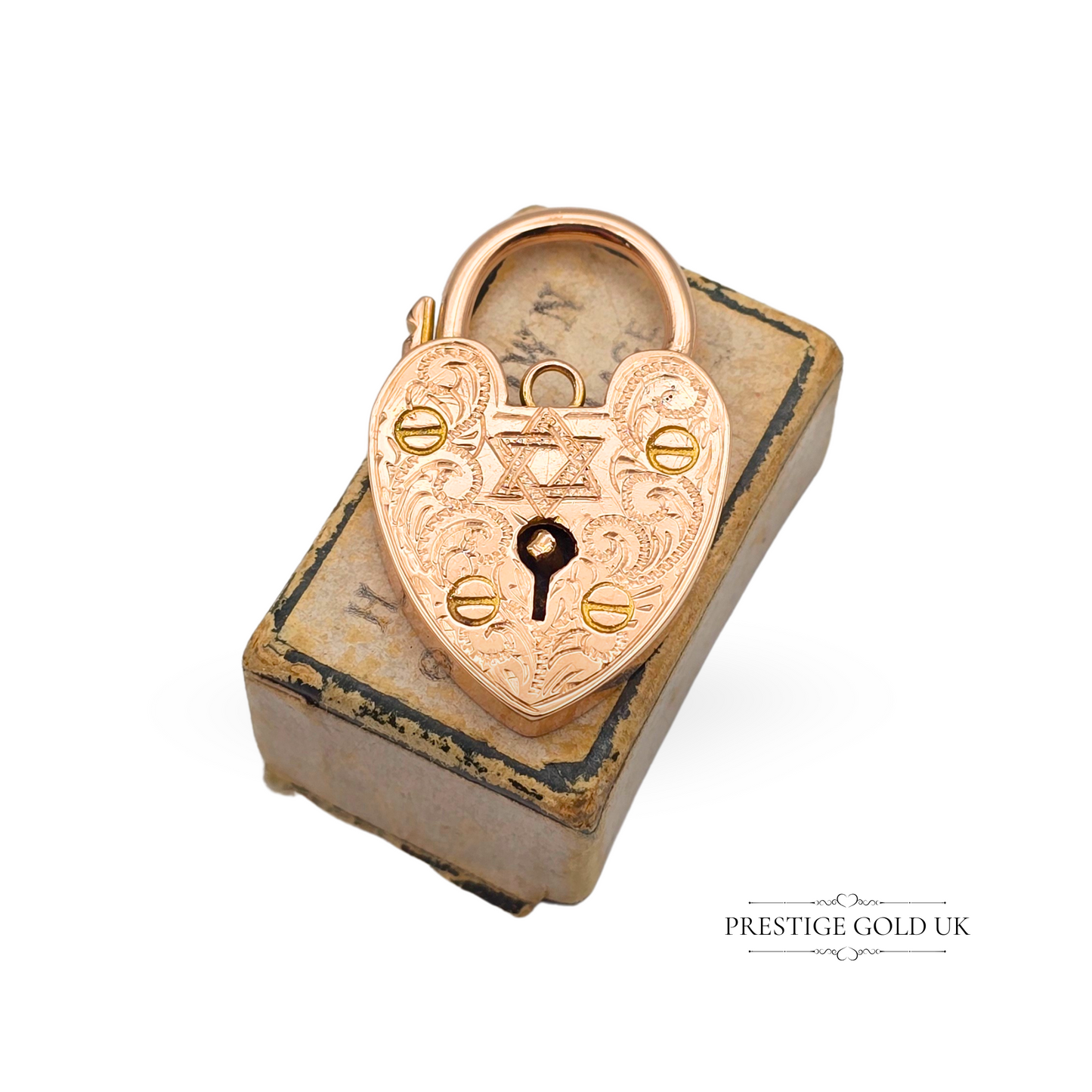 Star of David 9ct Rose Gold Heart Padlock Charm, Bespoke Gift