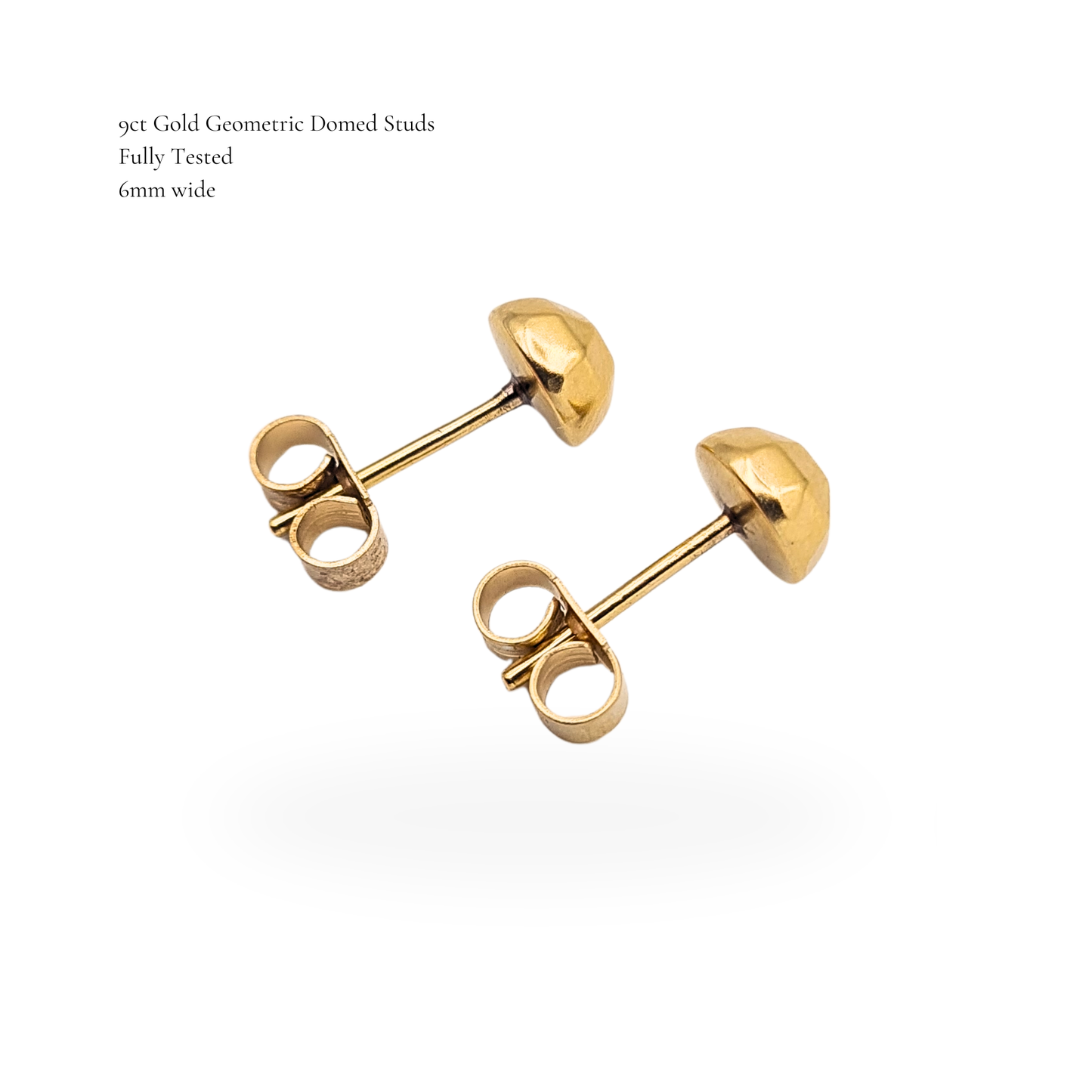 9ct Gold Faceted Domed Stud Earrings Geometric Round Gold Studs