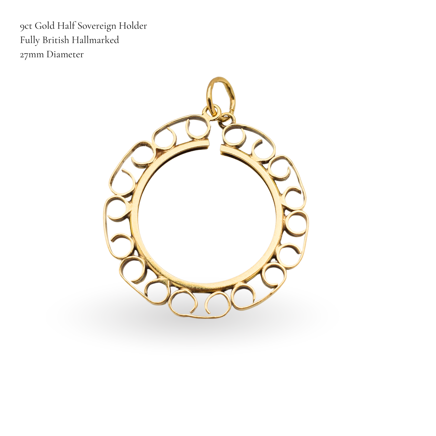 9ct Gold Half Sovereign Mount with Scroll Edge Design