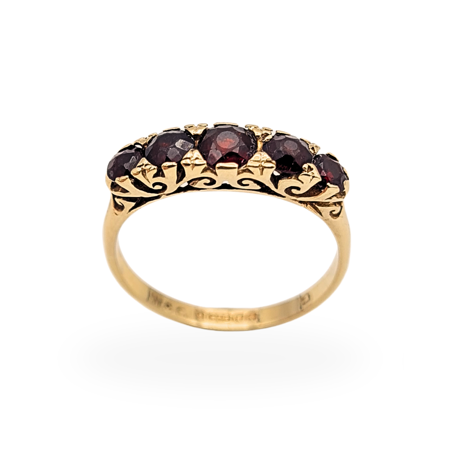 9ct Gold Garnet 5 Stone Ring Vintage 1972 Birmingham UK O US 7