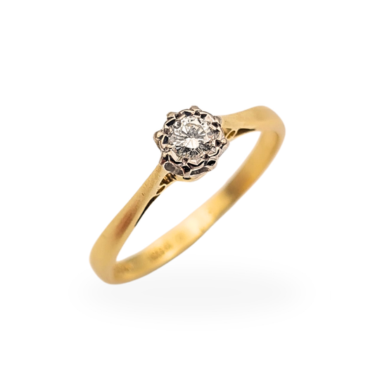 18ct gold diamond solitaire ring vintage round diamond white gold setting UK N