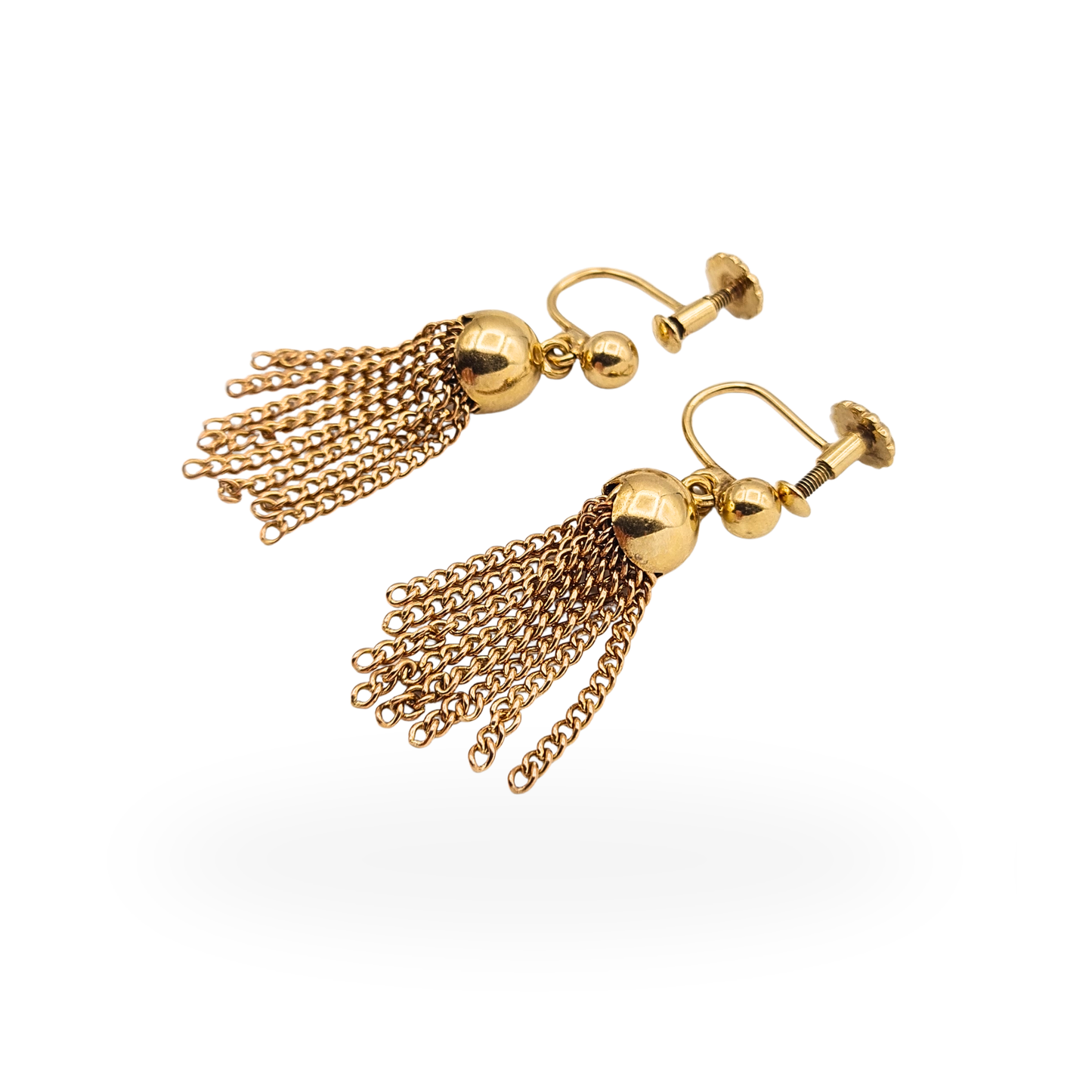 9ct Gold Tassel Drop Earrings,Yellow & Rose Gold Screw Back Earrings