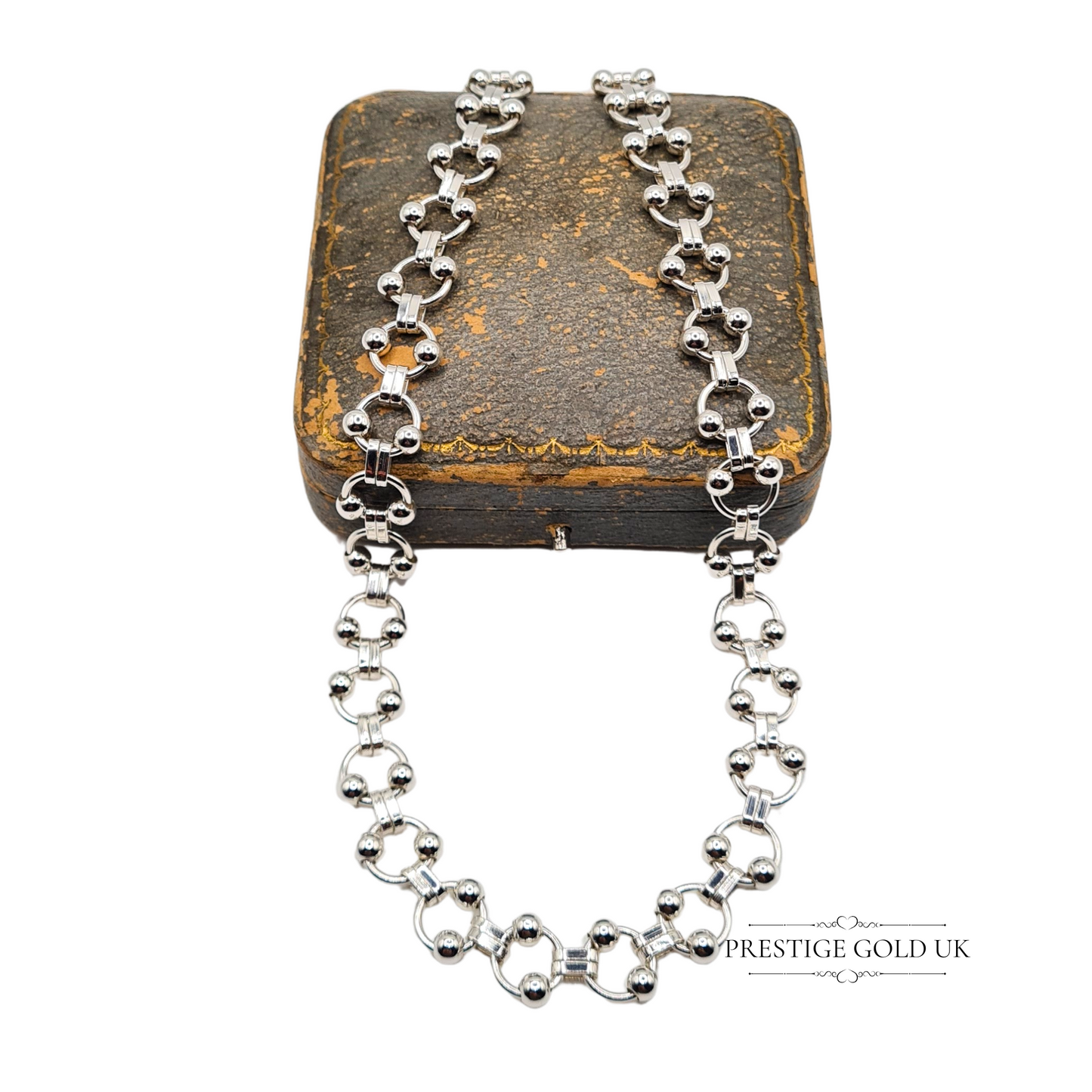 925 Silver Sphere Link Necklace 15" Fancy Chain & Ball 10mm Wide