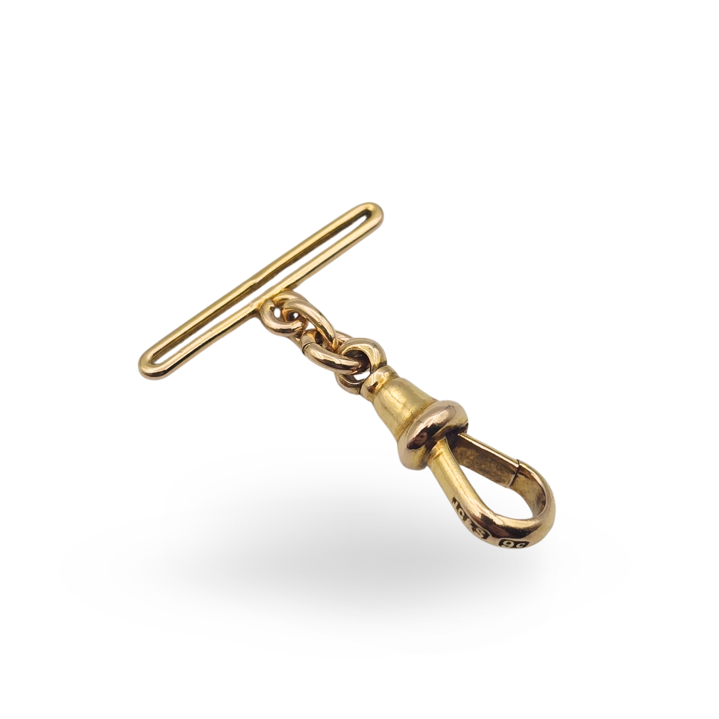 9ct Gold Button Hole  T-Bar With Fixed Dog Clip, Secure Charm Connector