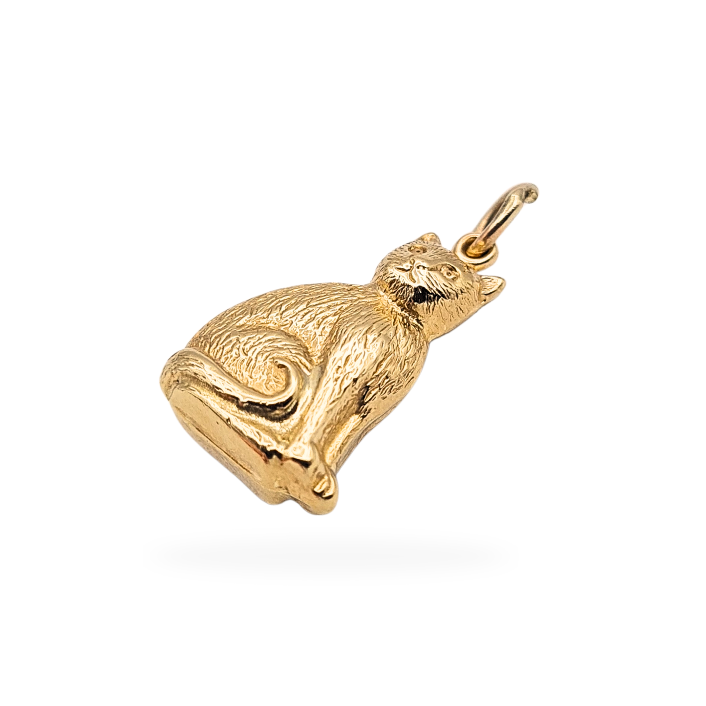 Large 9ct Gold Puffy Cat Charm Pendant 1993 Birmingham