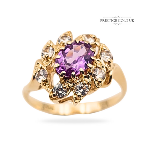 14ct Gold Pink Amethyst CZ Oval Cluster Ring, Size UK M US 6 1/2