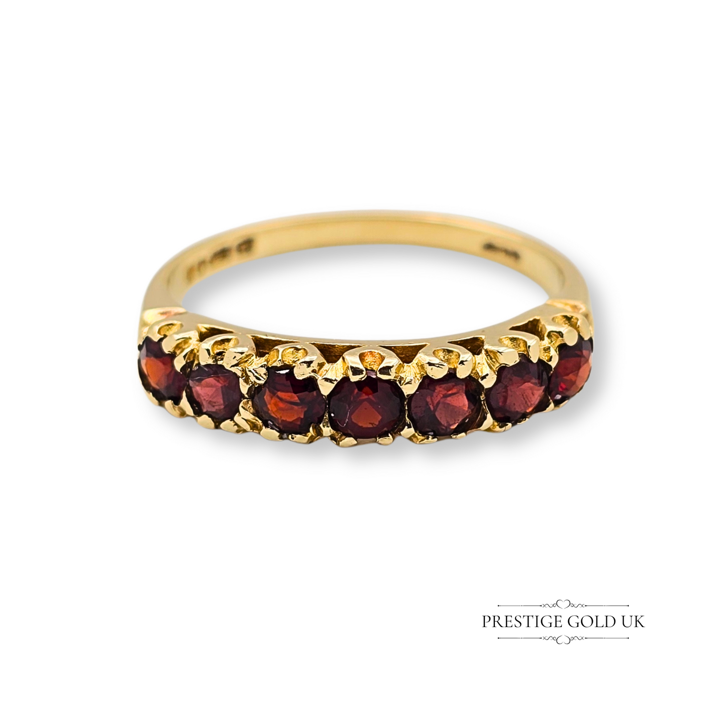 9ct Gold Garnet Half Eternity Ring, Set with Seven Stones Size  UK P - US 7 1/2