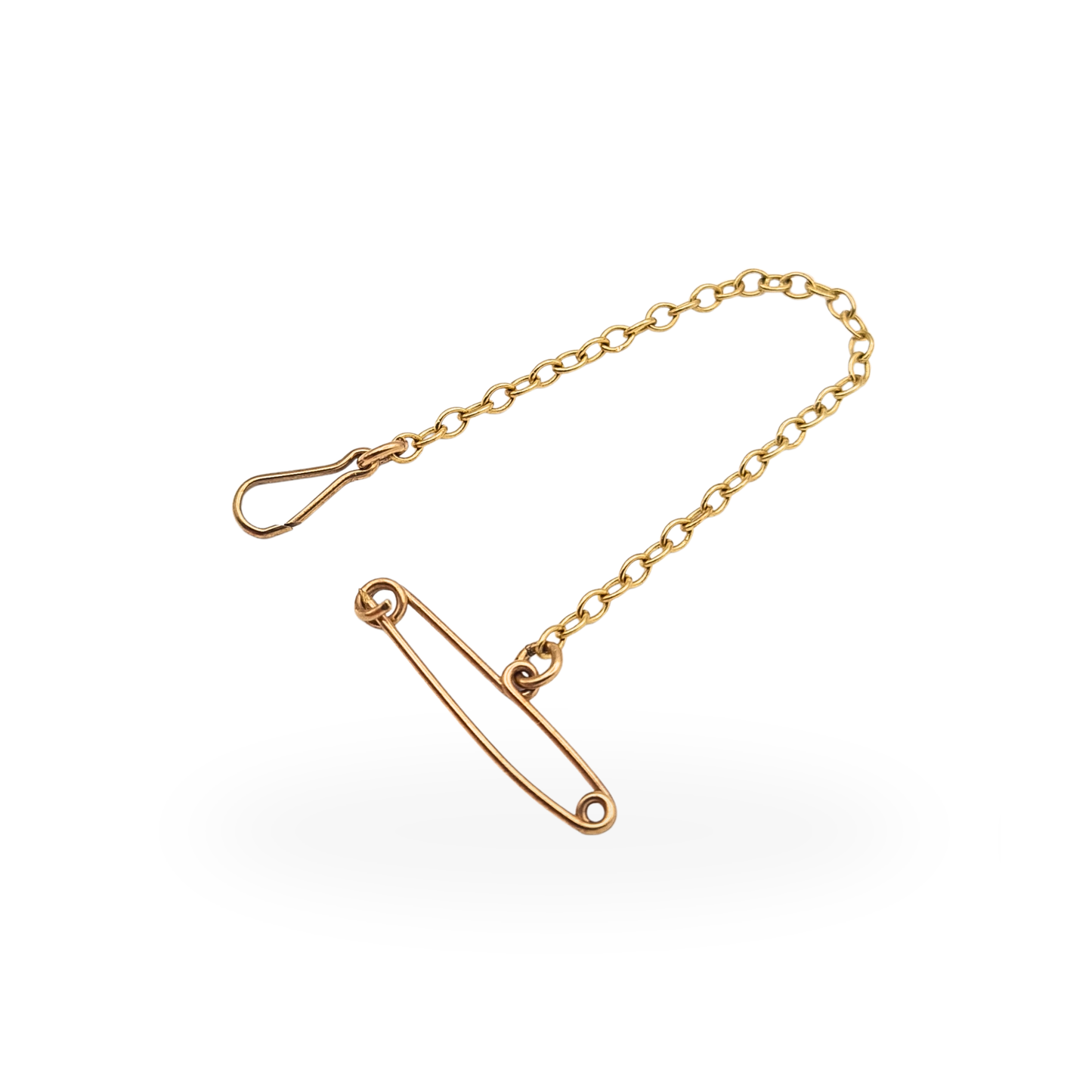 Vintage 9ct gold brooch safety chain with safety pin fitting and clip attachment