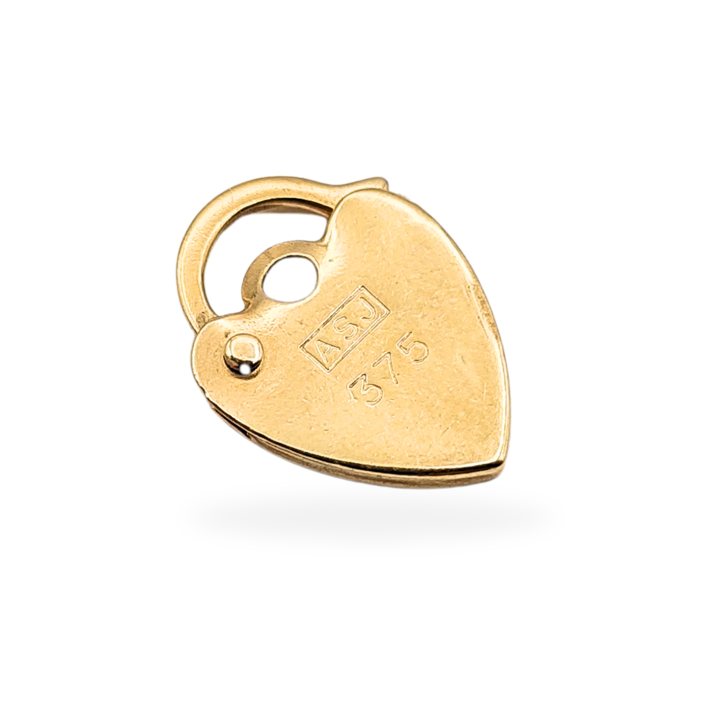 Clearance Item 9ct Gold Heart Padlock, ASJ 375, 0.54g, Hand Engraved
