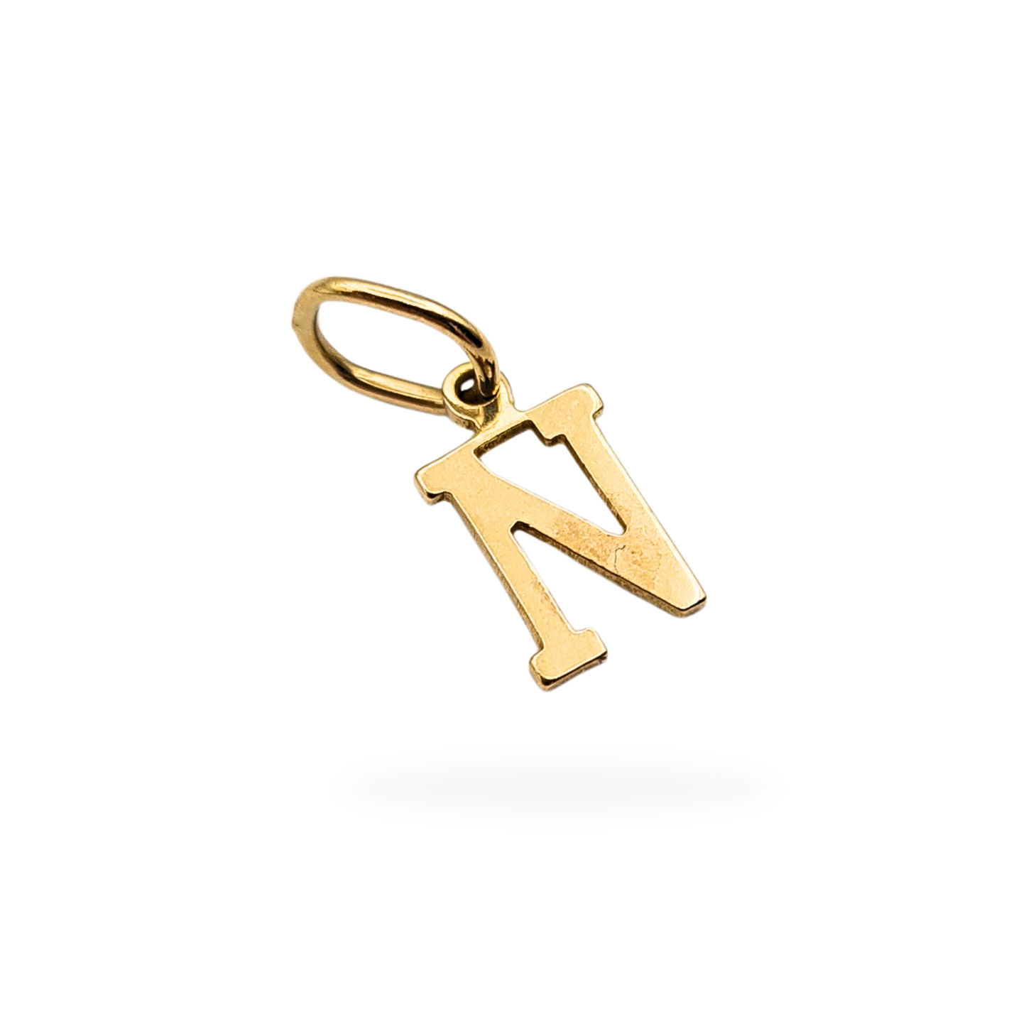 Small 9ct Gold Letter N Pendant, Dainty 10mm, 0.29g