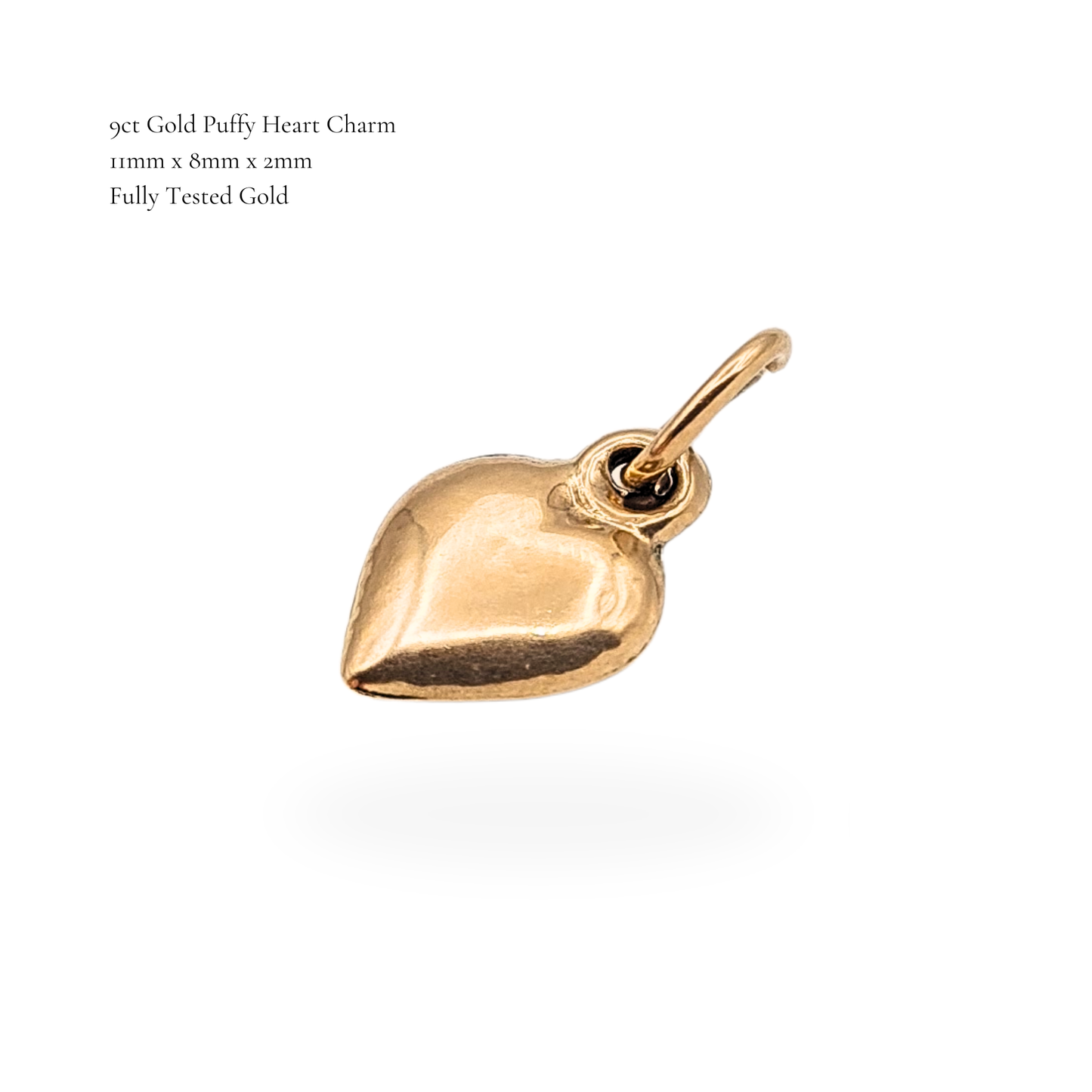 9ct Gold Puffy Heart Charm Pendant, Small Heart Drop
