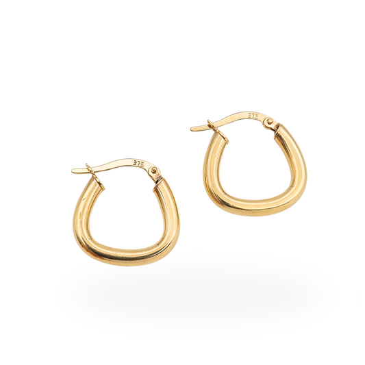 9ct gold puffy triangle hoop earrings 18mm lightweight hollow gold hinged earrings stamped 375