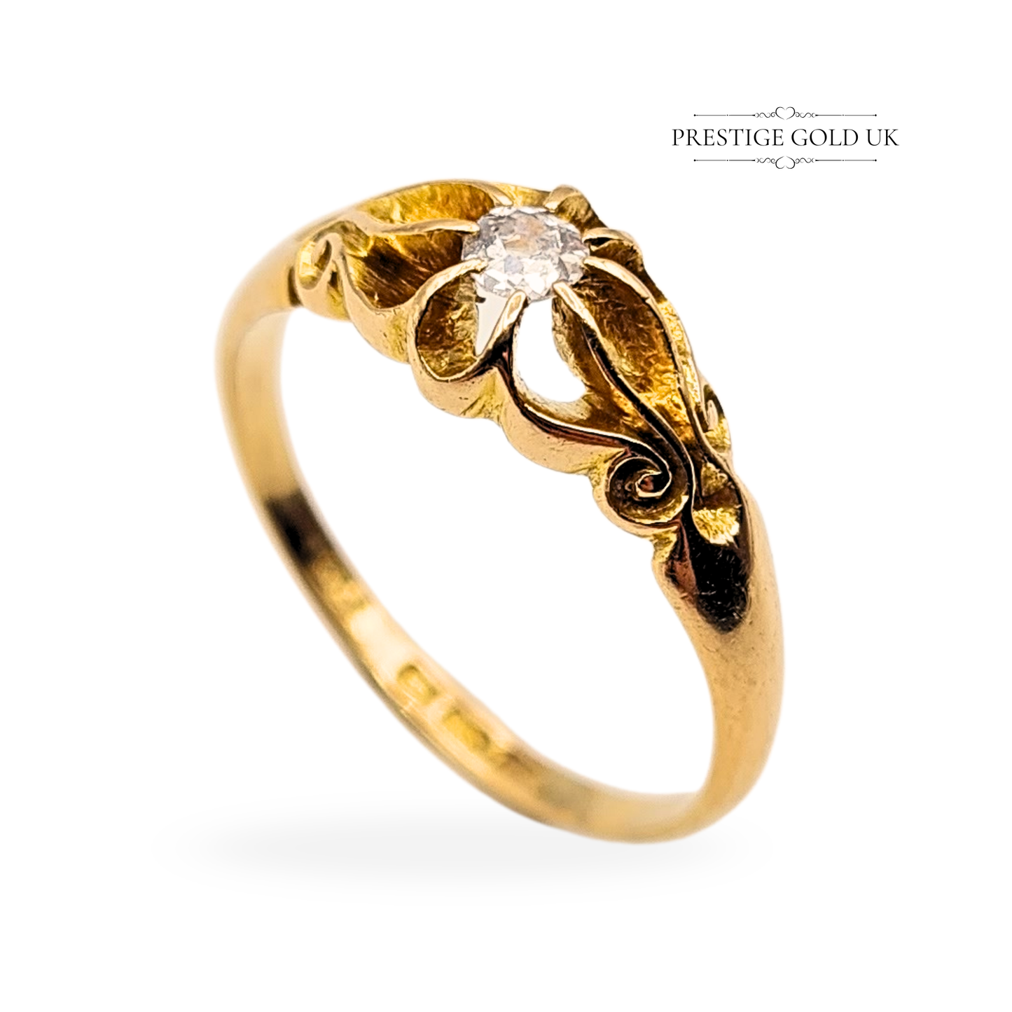 18ct Antique Gold Victorian Diamond Solitaire Ring, Size  UK P / US 7 1/2