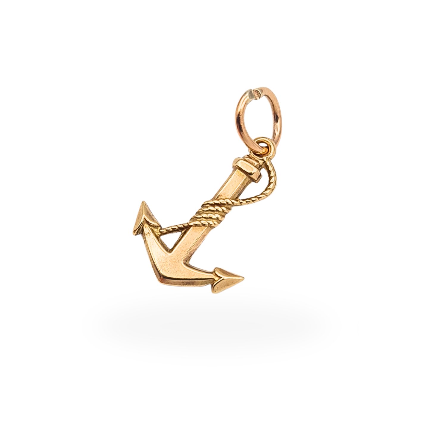 9ct Gold Small Anchor Charm Pendant Rope Detail Nautical Charm