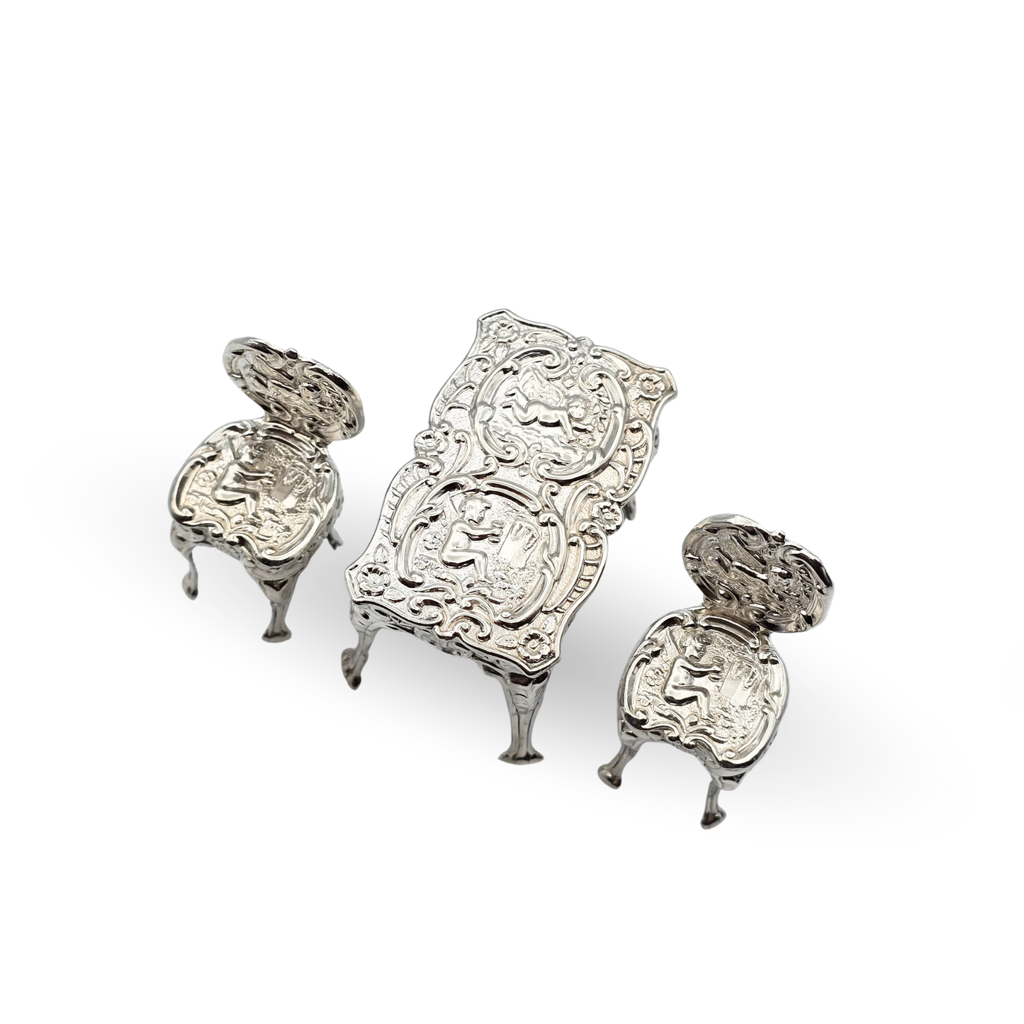 Solid Silver Dolls House Furniture, Rococo Cherubs, Birmingham 1959