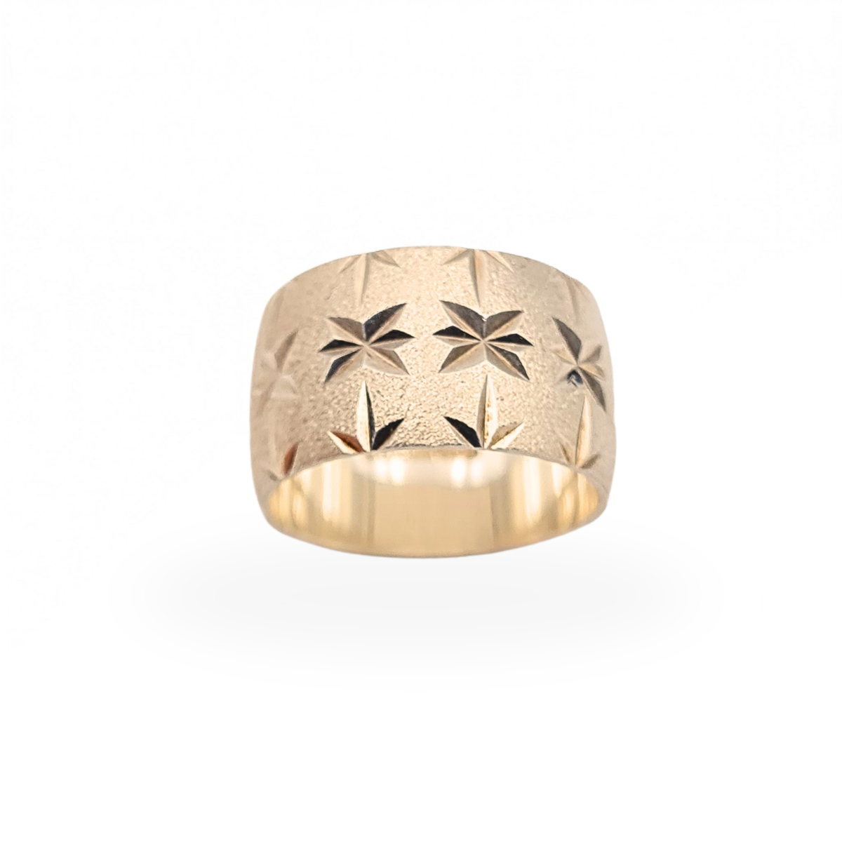 Sterling Silver Cigar Band Ring Star Engraved 10mm Wide UK J 1/2, US 5 1/4