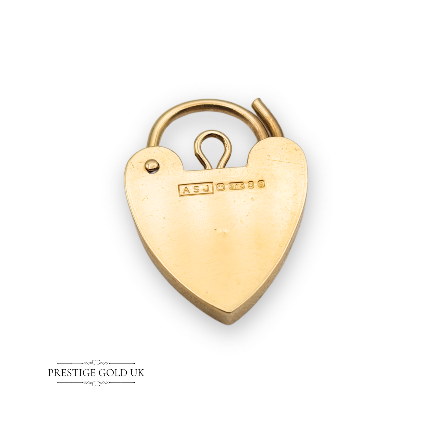 9ct Gold Medium Heart Padlock Hand Engraved Menorah Charm