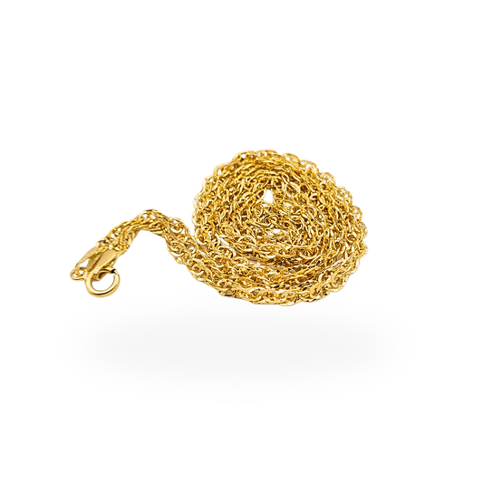 Fully British hallmarked 9ct gold Singapore fancy link necklace with bolt ring clasp, 20 inches (51cm), lightweight 1.51g chain.