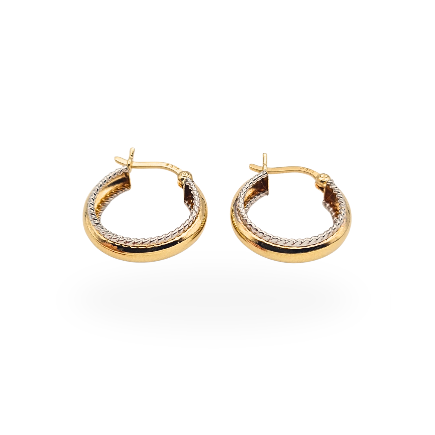 Small 9ct Gold Fancy Hoop Earrings White Gold Scroll Detail 16mm Hoops