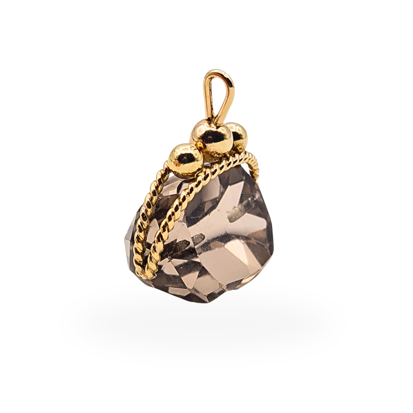 9ct Gold Smoky Quartz Spinning Fob Pendant Twist Mount