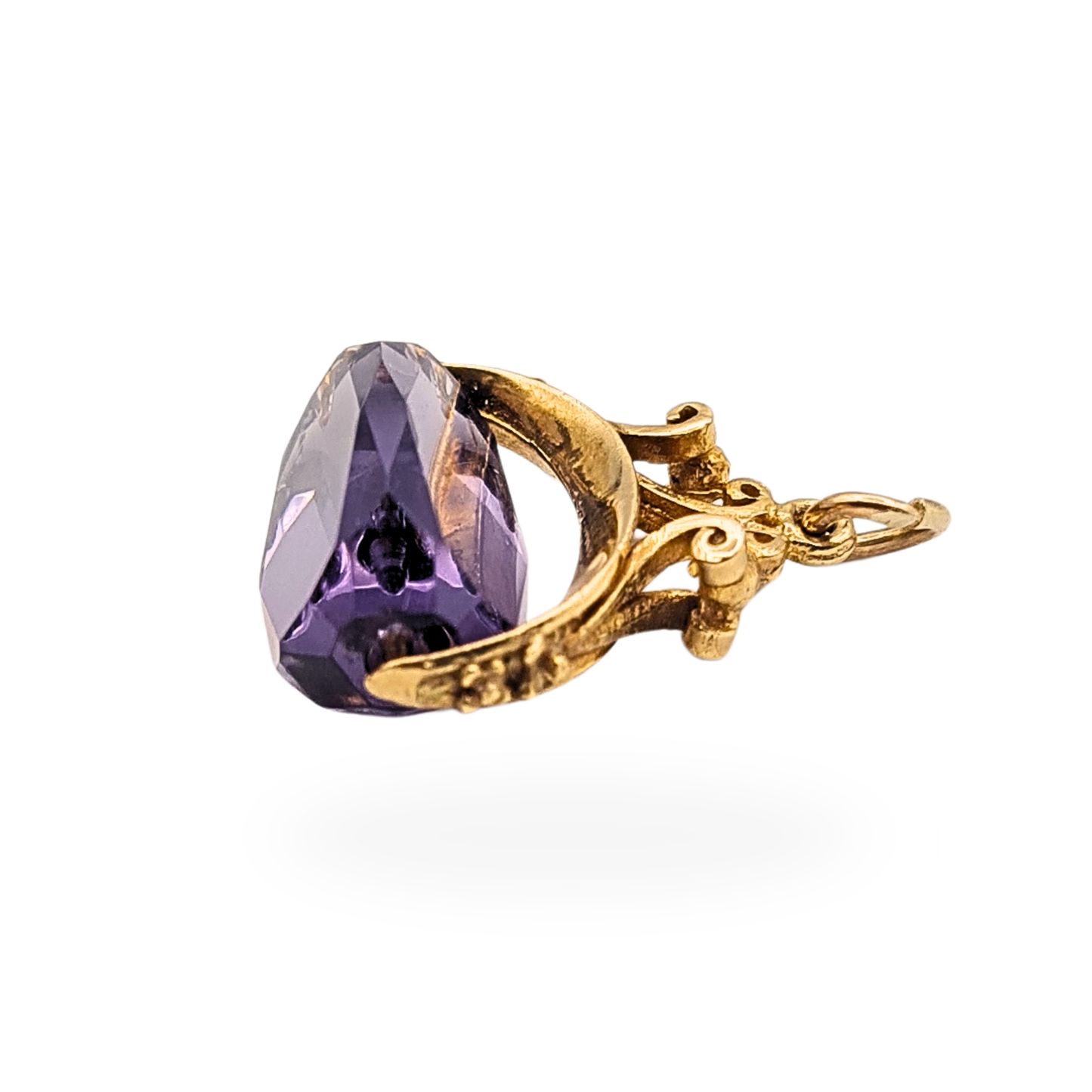 Small 9ct Gold Amethyst Spinning Fob Pendant, London 1969