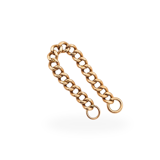 Antique 9ct rose gold solid curb link chain extender with stamped links and open jump rings, 9cm long and fully tested.
