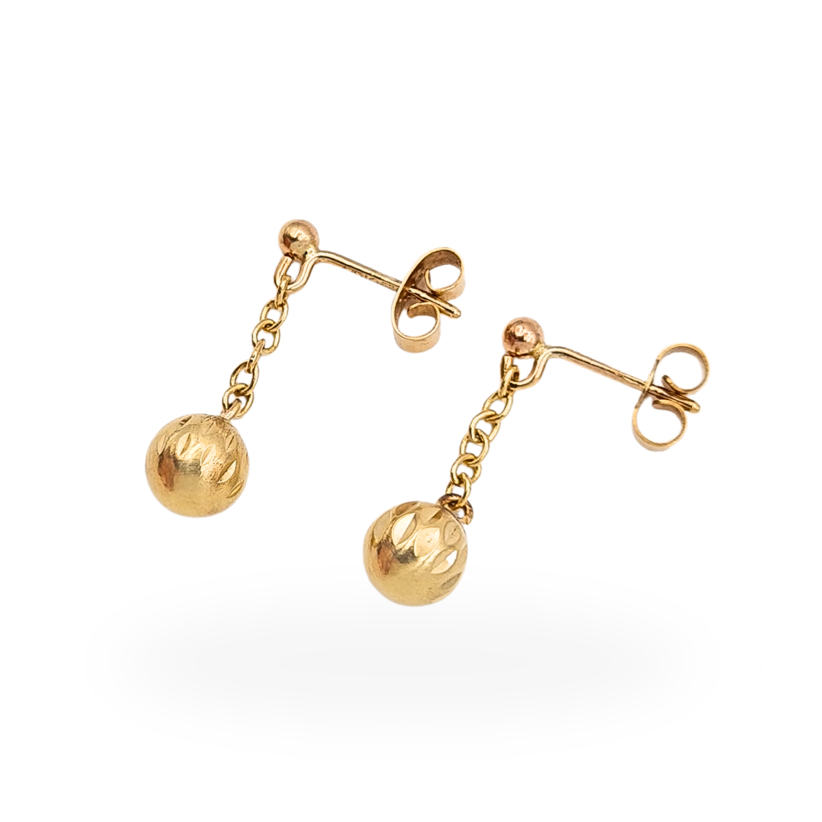 9ct Gold Textured Ball Drop Earrings,  21mm Chain Dangle Earrings