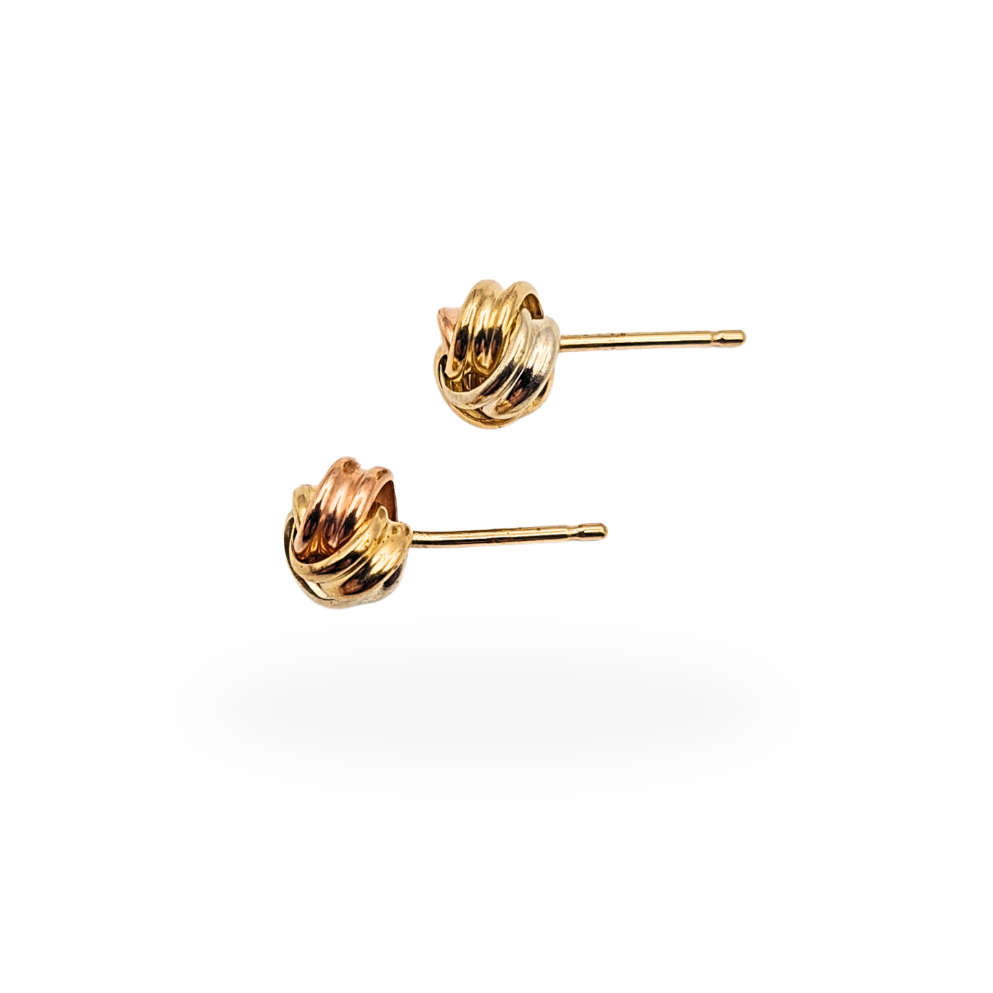 9ct Gold Knot Stud Earrings, Rose & Yellow Two Tone