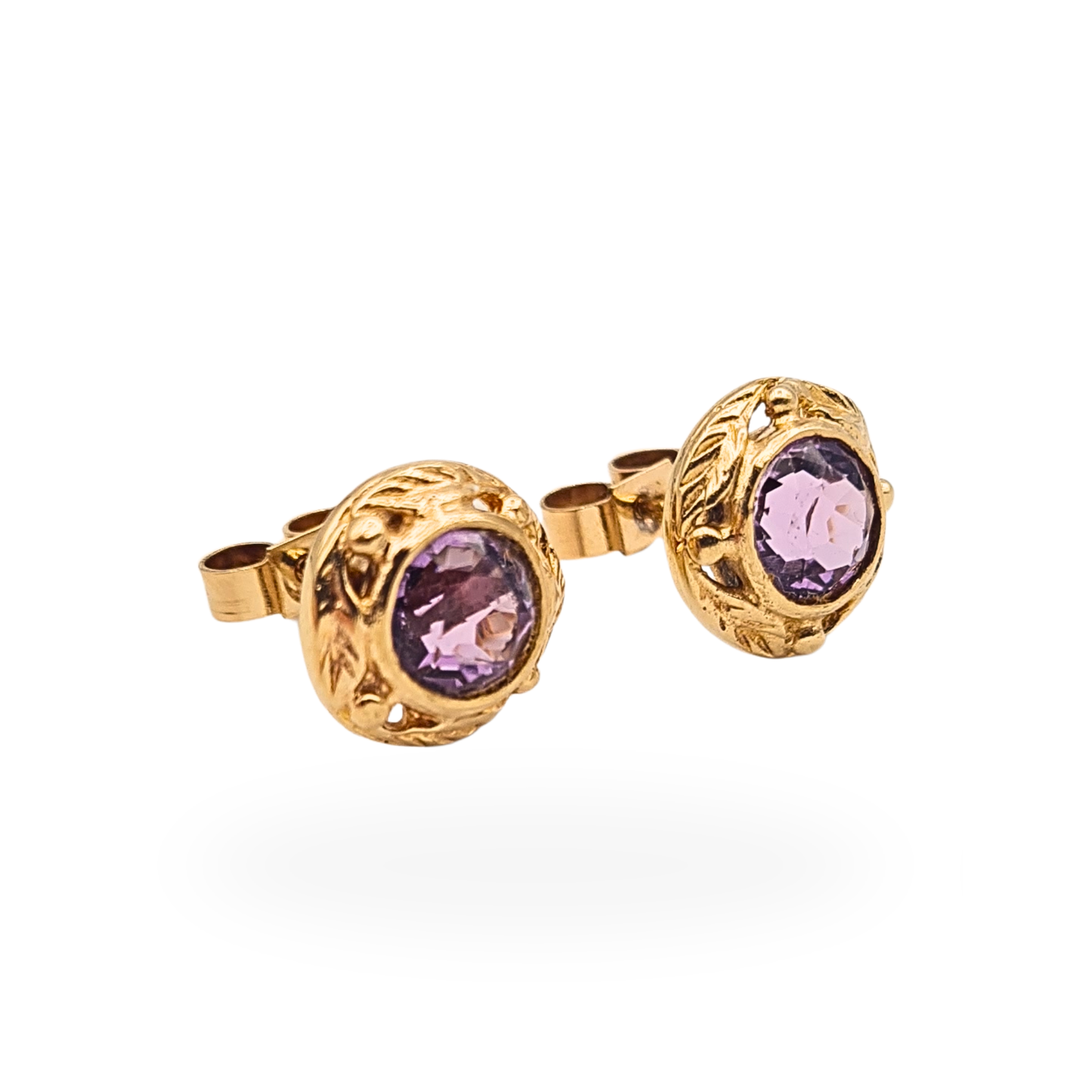 9ct Gold Amethyst Stud Earrings Birmingham 1975 Butterfly Backs